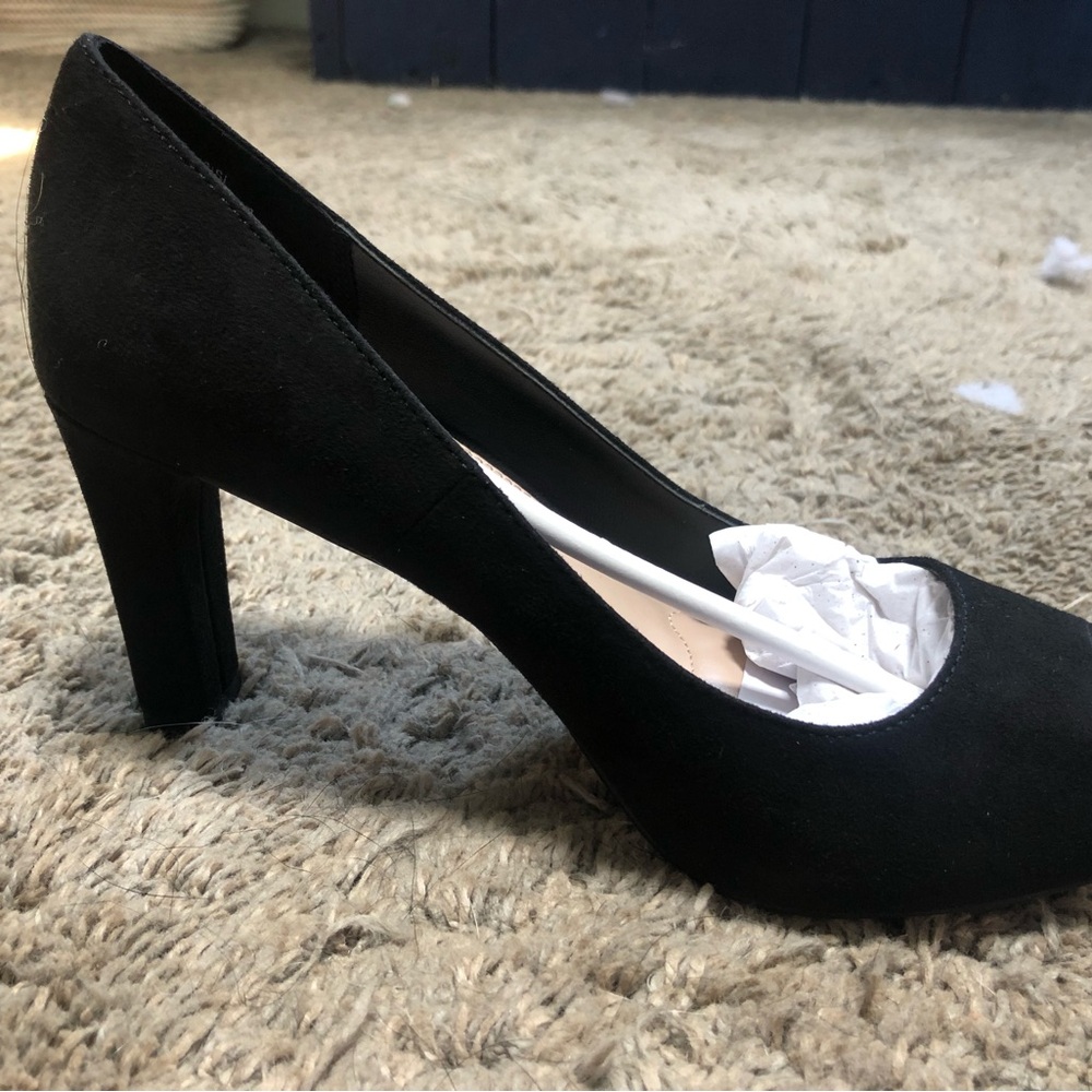 Black Suede 3 Inch Open Toe Heels.  Brand New.